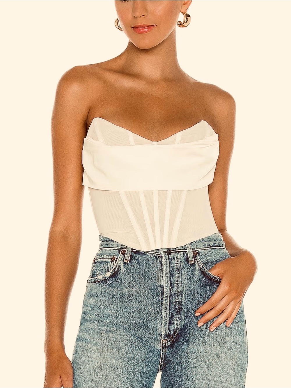 NBD Ivory Strapless Draped Corset Camisole